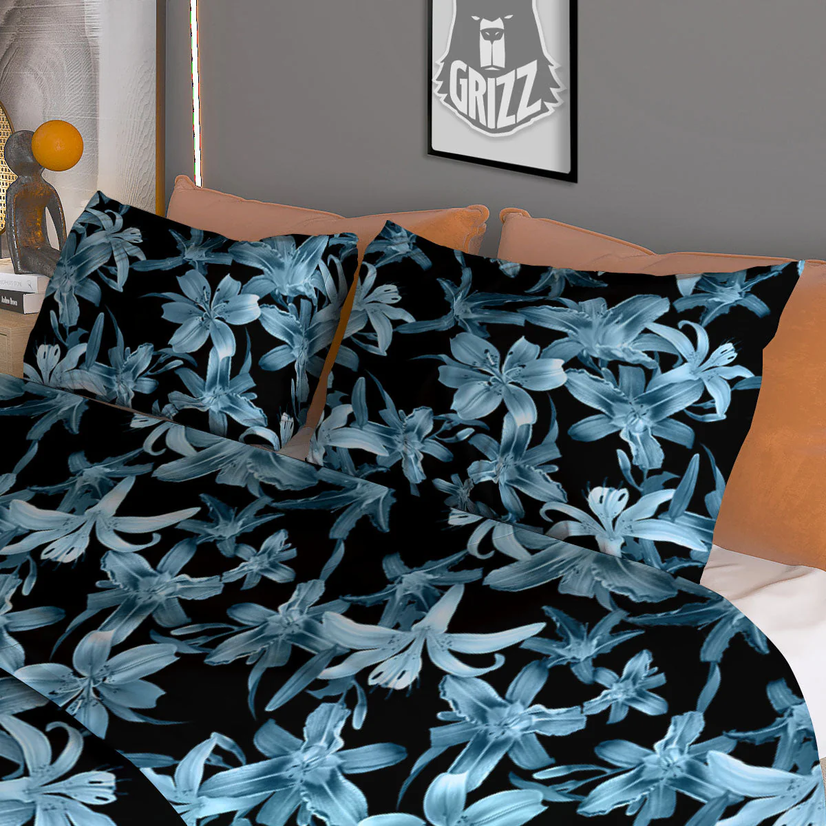 Tropical Blossom Blue Print Pattern Duvet Cover Bedding Set - Image 3