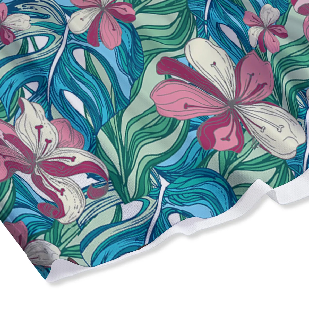 Tropical Blossom Teal Pink Print Pattern Mesh Shorts - Image 4