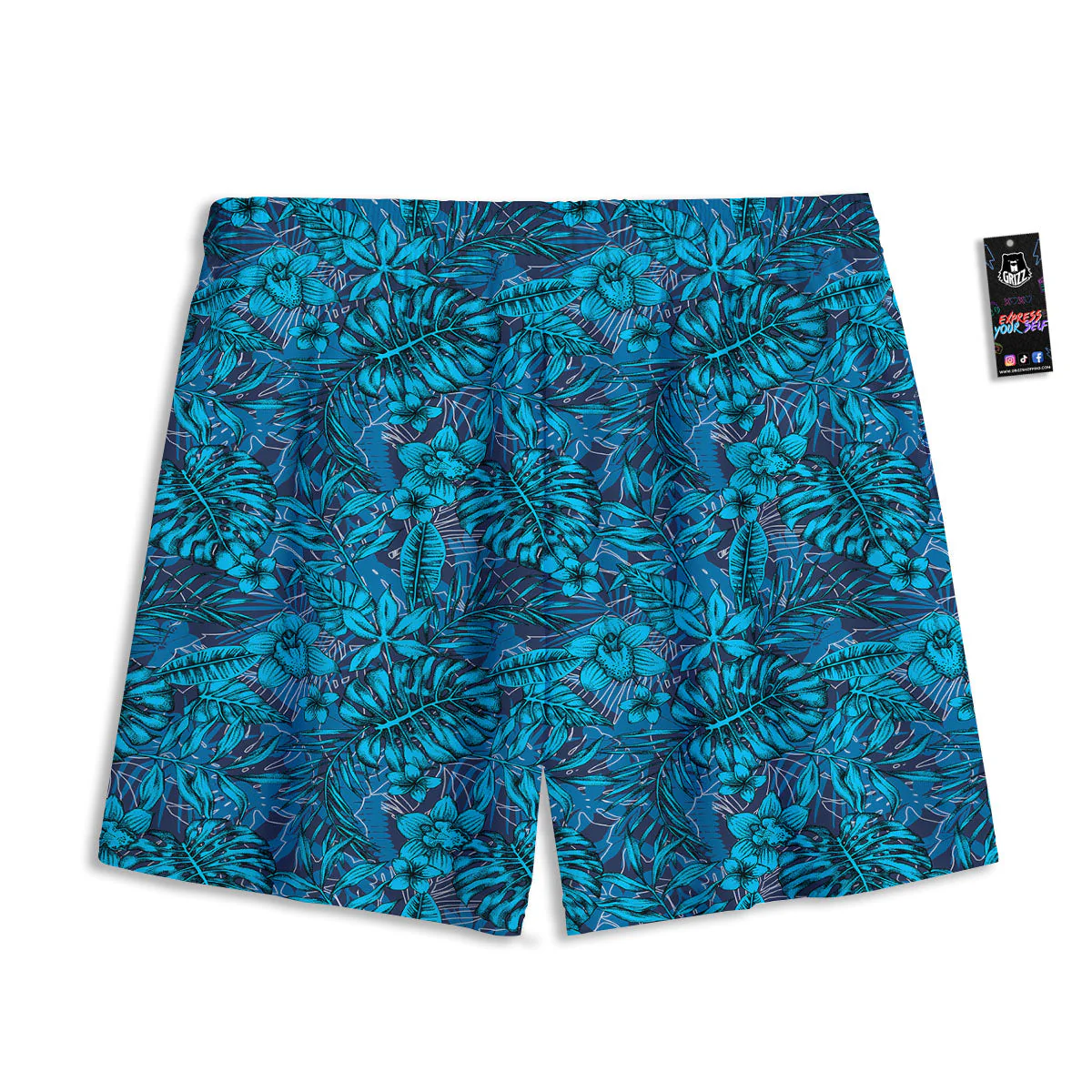 Tropical Blue Hawaiian Print Pattern Mesh Shorts - Image 2