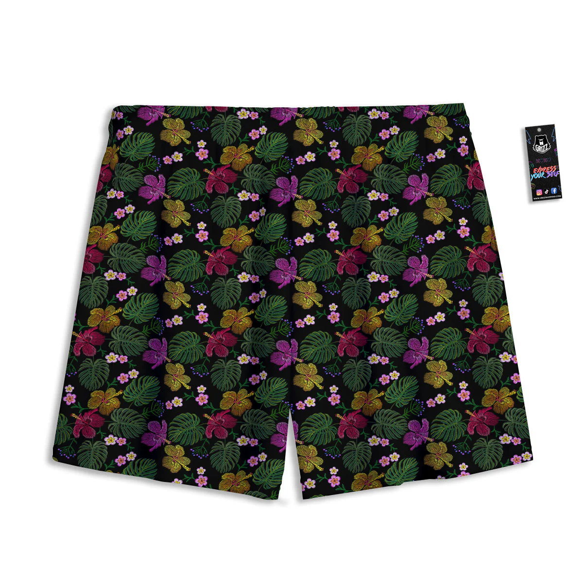 Tropical Embroidery Print Pattern Mesh Shorts - Image 2