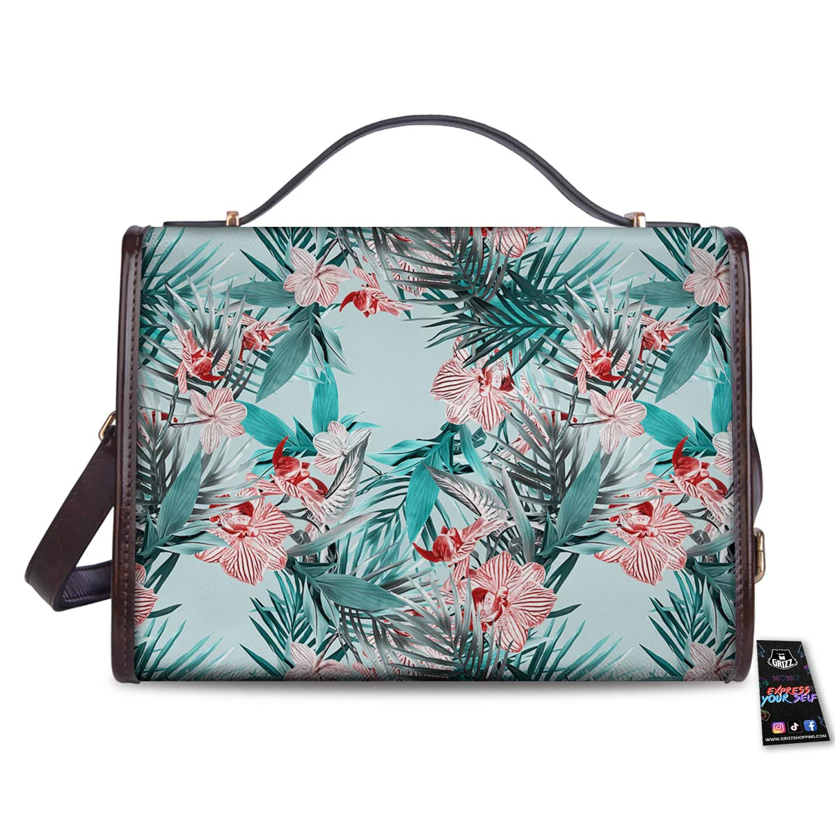 Tropical Floral Pink And Teal Print Pattern Women's Satchel Bag - Image 2
