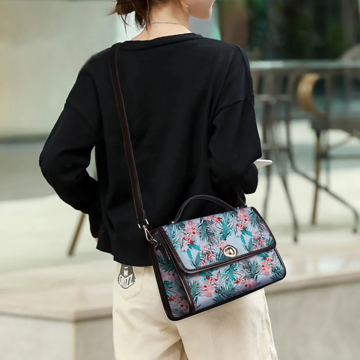 Tropical Floral Pink And Teal Print Pattern Women's Satchel Bag - Image 3