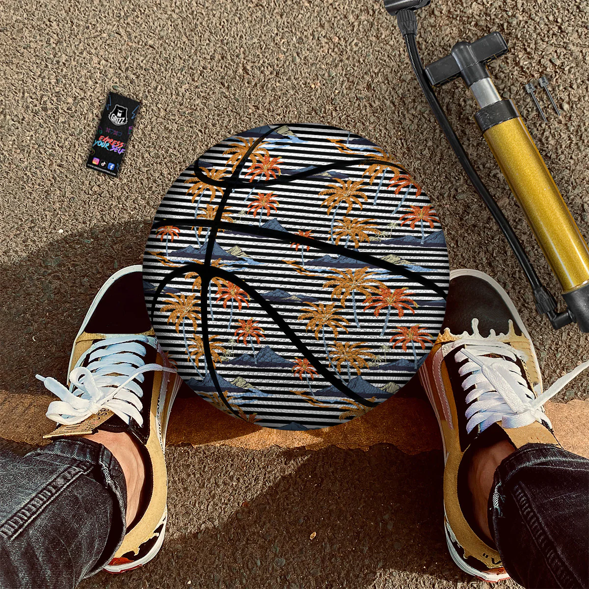 Tropical Island And Stripes Print Pattern Basketball - Image 2