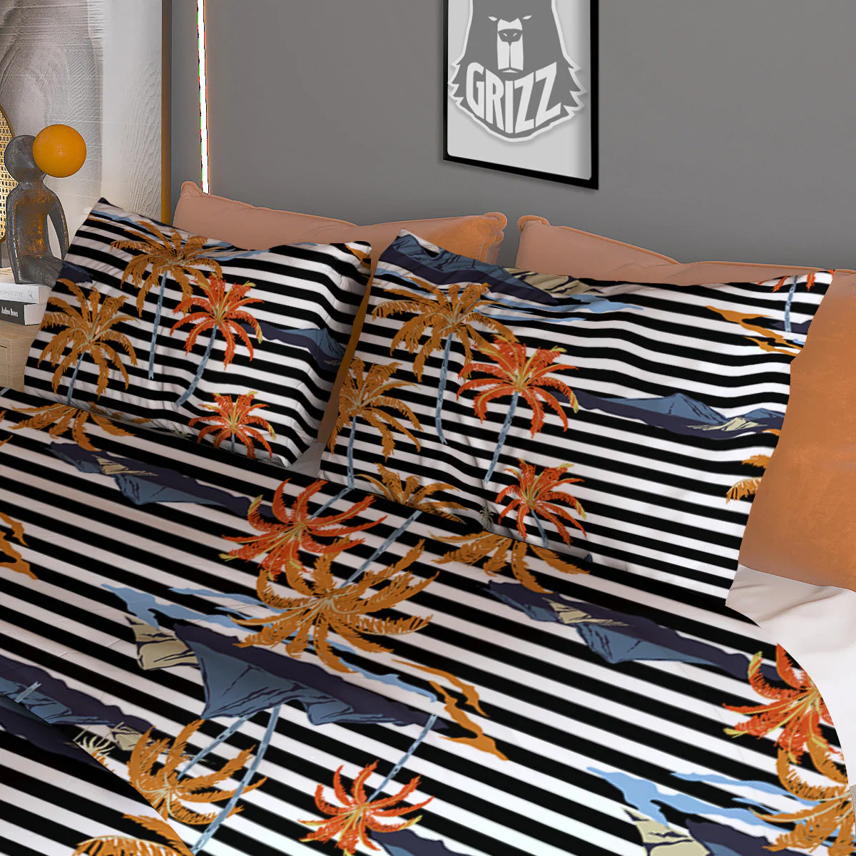 Tropical Island And Stripes Print Pattern Duvet Cover Bedding Set - Image 3