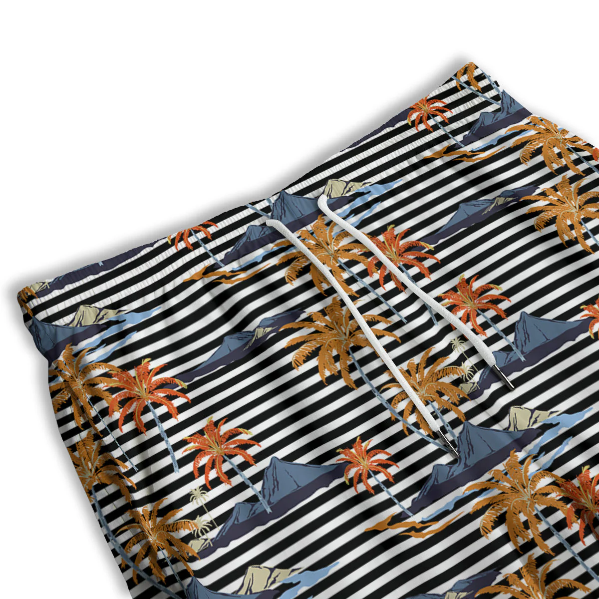 Tropical Island And Stripes Print Pattern Men's Athletic Shorts - Image 3