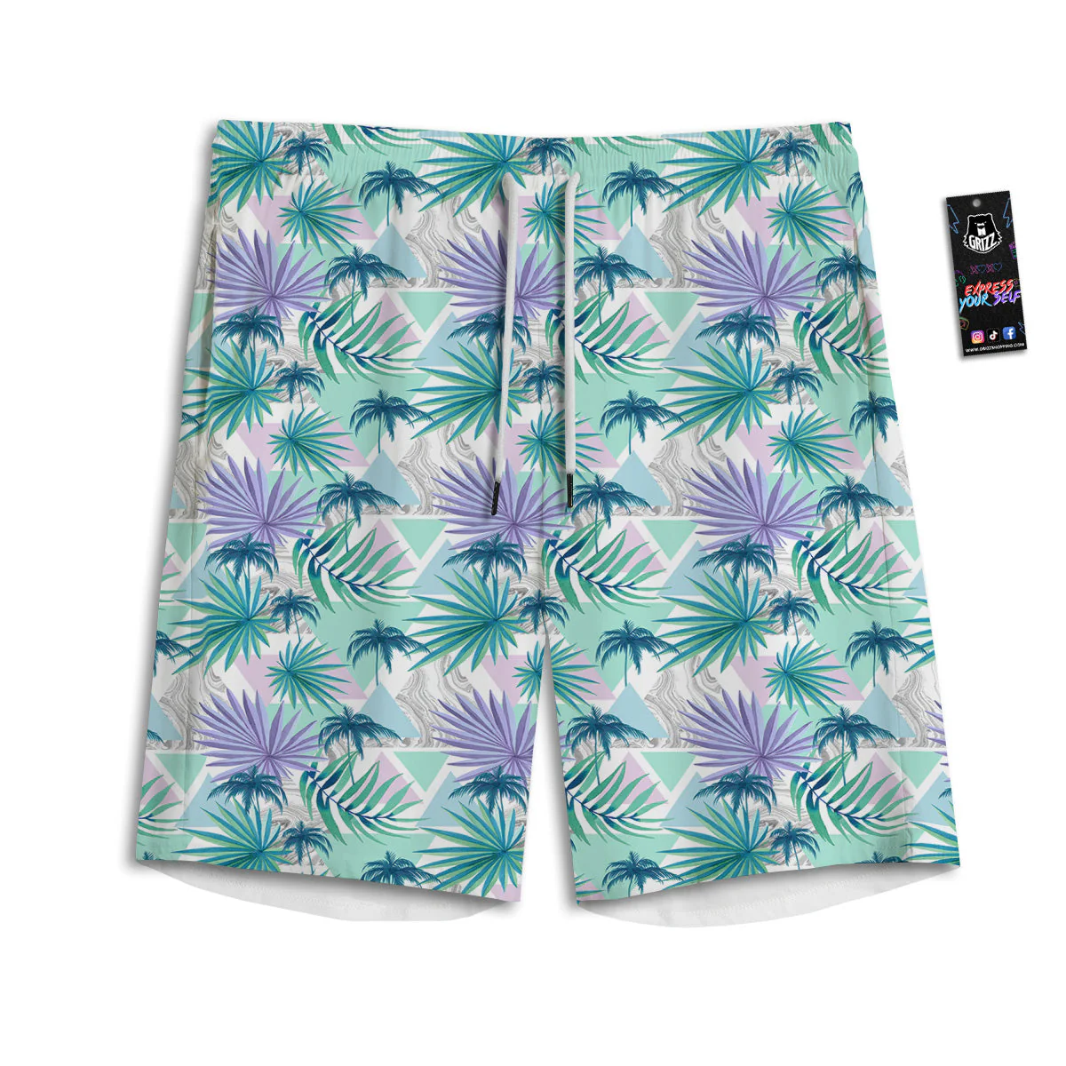 Tropical Leaf And Triangles Pastel Print Pattern Men's Athletic Shorts
