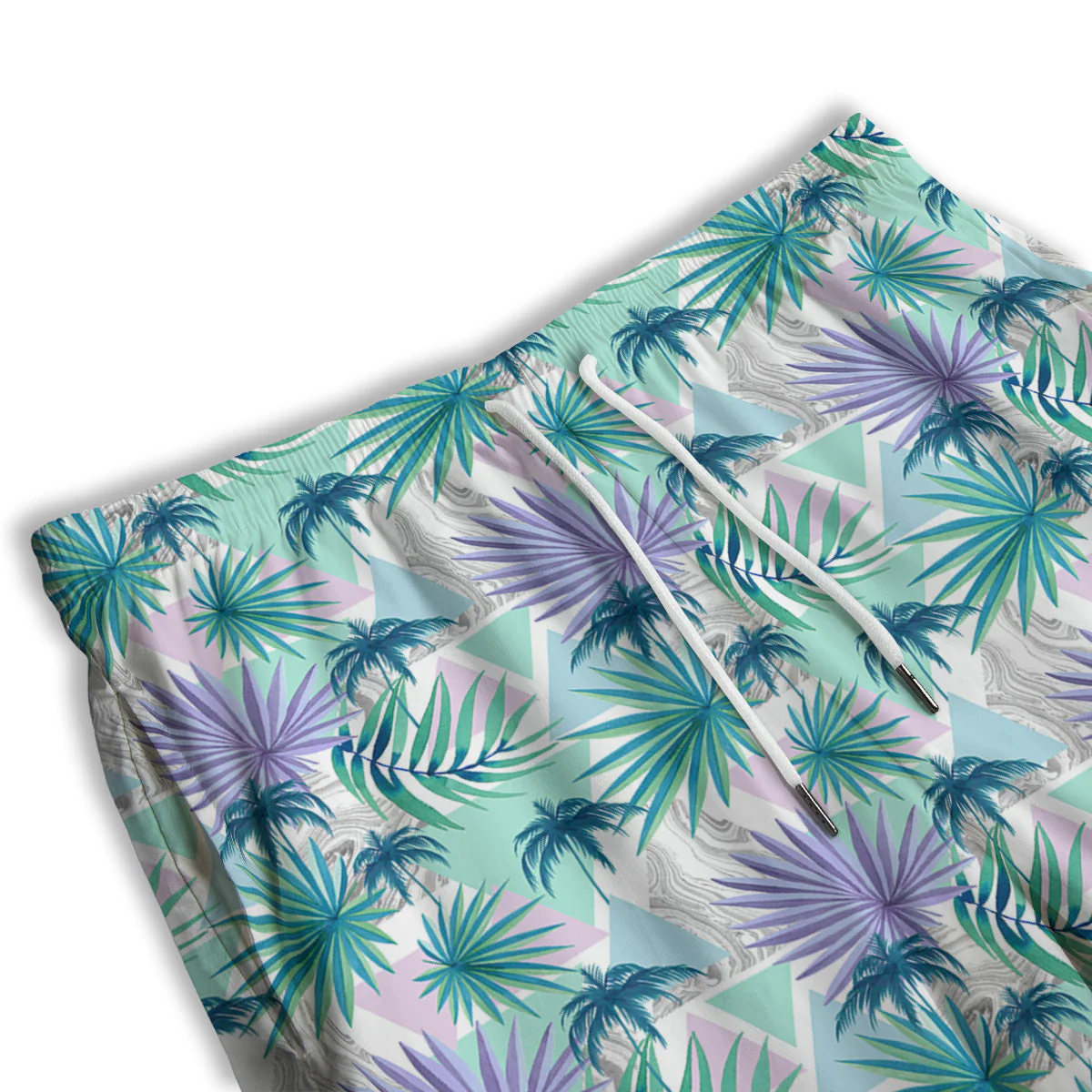 Tropical Leaf And Triangles Pastel Print Pattern Men's Athletic Shorts - Image 3