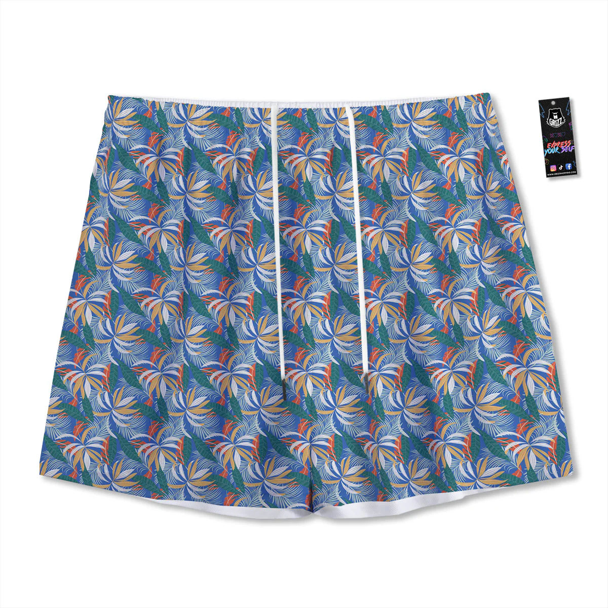 Tropical Leaf Colorful Print Pattern Mesh Shorts