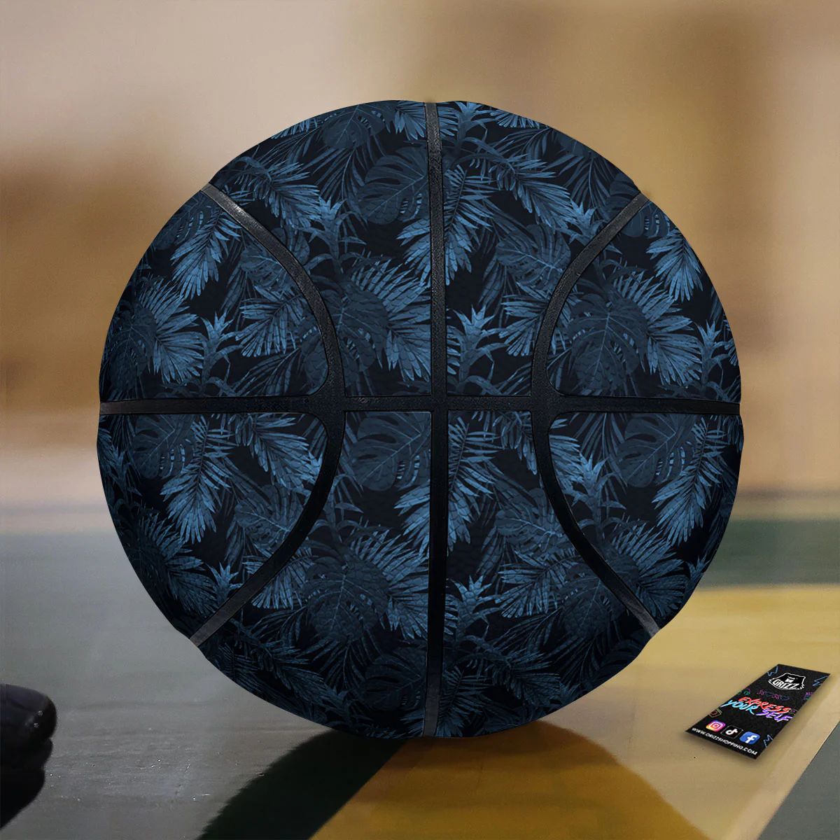Tropical Leaf Dark Print Pattern Basketball