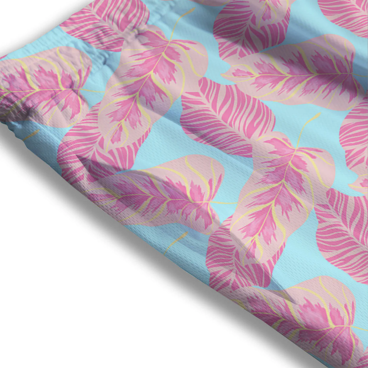 Tropical Leaf Pink And Teal Print Pattern Mesh Shorts - Image 3