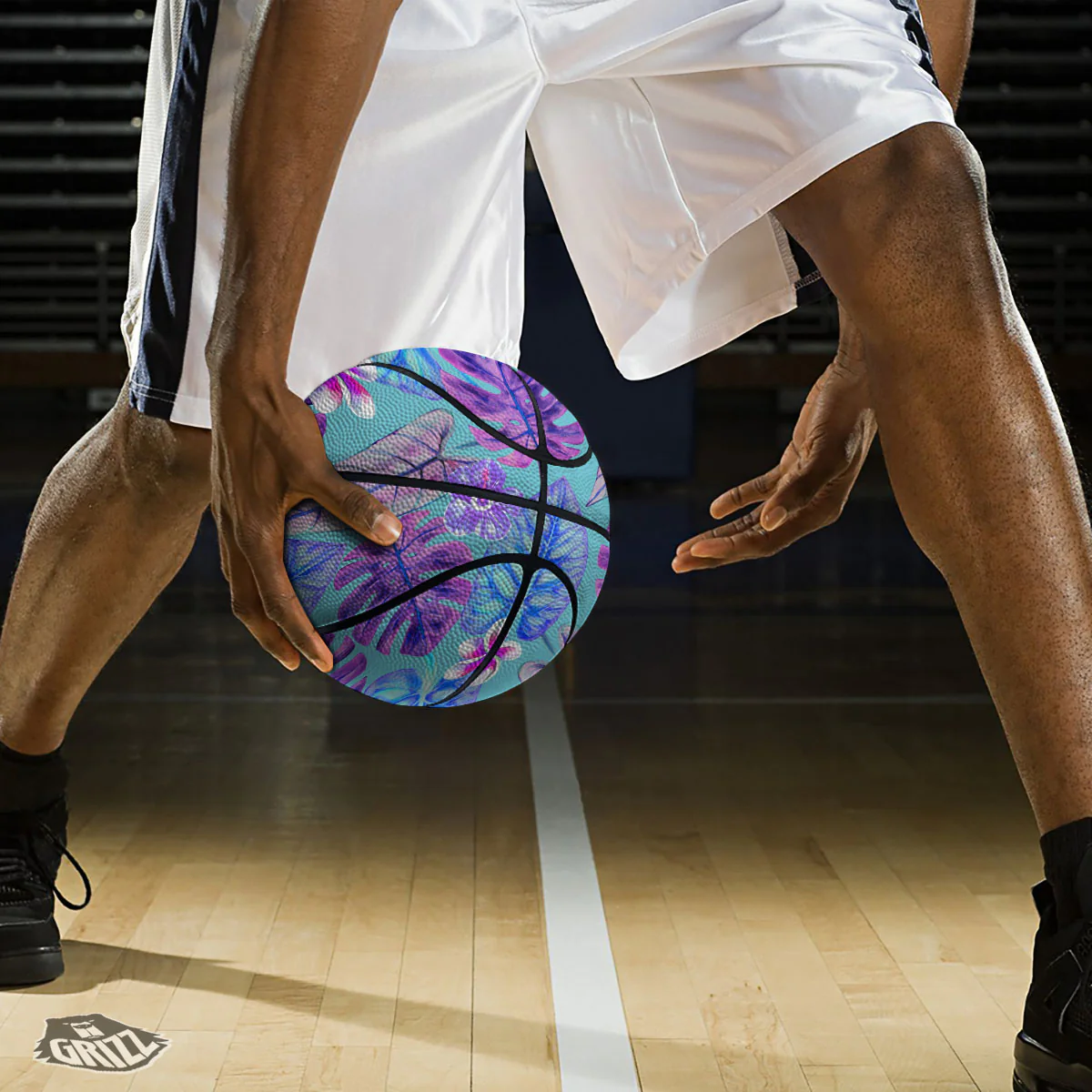 Tropical Leaf Teal And Purple Print Basketball - Image 3