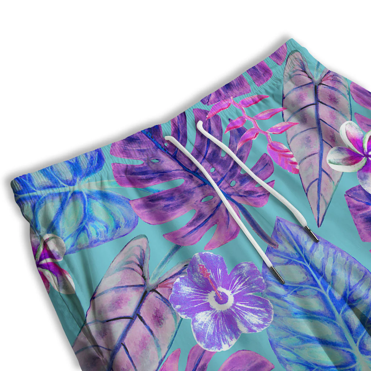 Tropical Leaf Teal And Purple Print Men's Athletic Shorts - Image 3