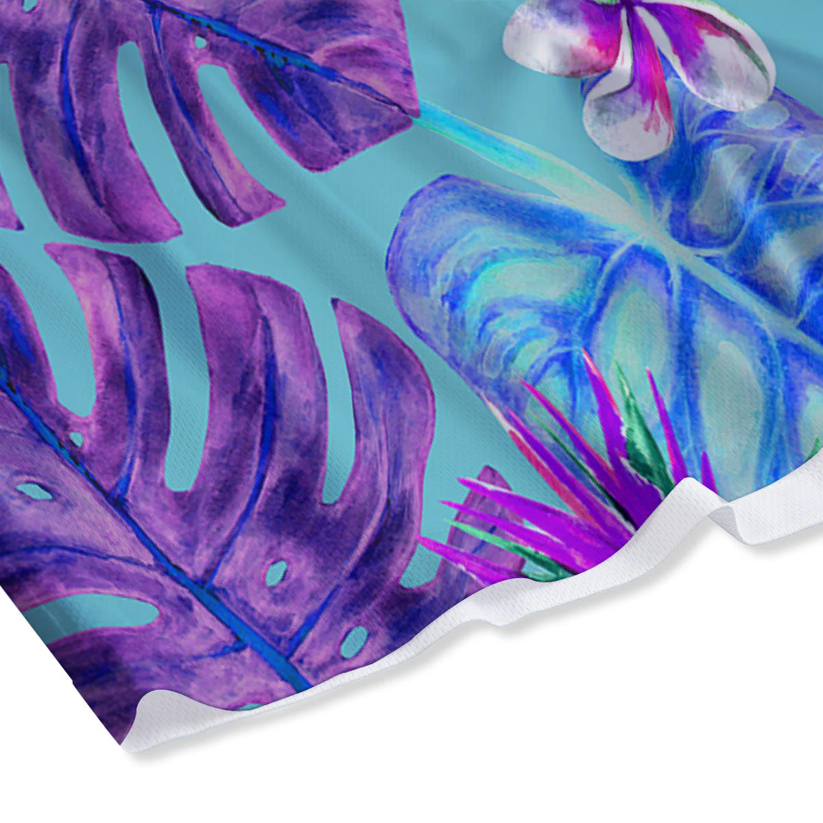 Tropical Leaf Teal And Purple Print Mesh Shorts - Image 4