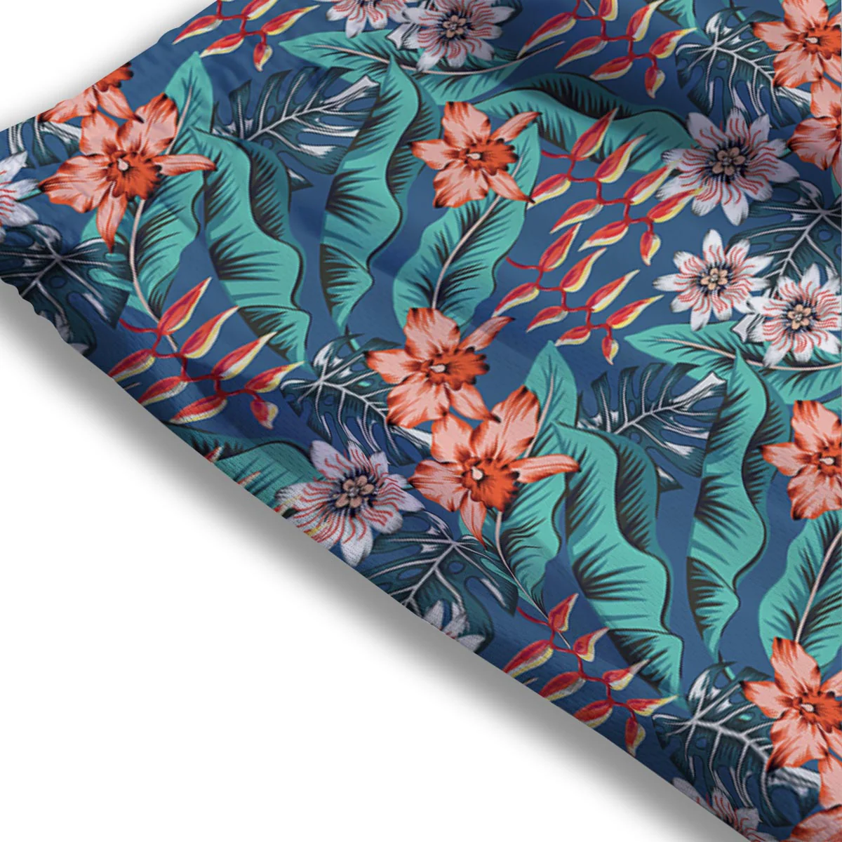 Tropical Leaf Teal Print Pattern Mesh Shorts - Image 3