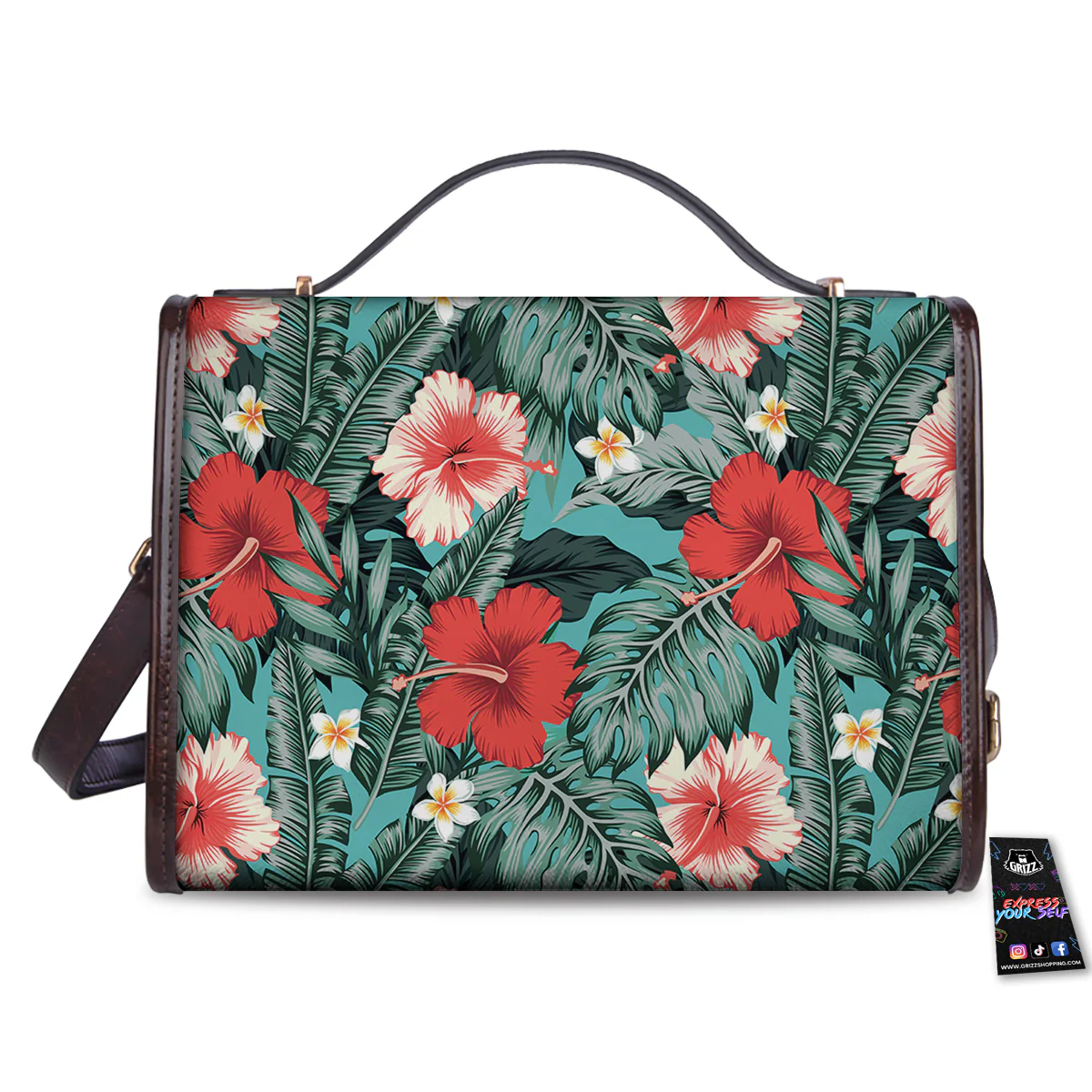 Tropical Leaf Turquoise Print Pattern Women's Satchel Bag - Image 2