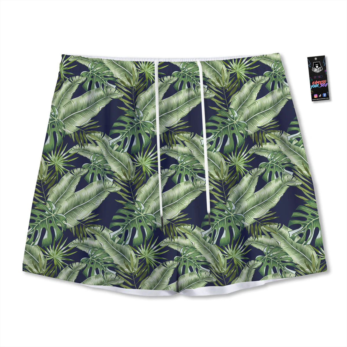 Tropical Leaves Blue Print Mesh Shorts