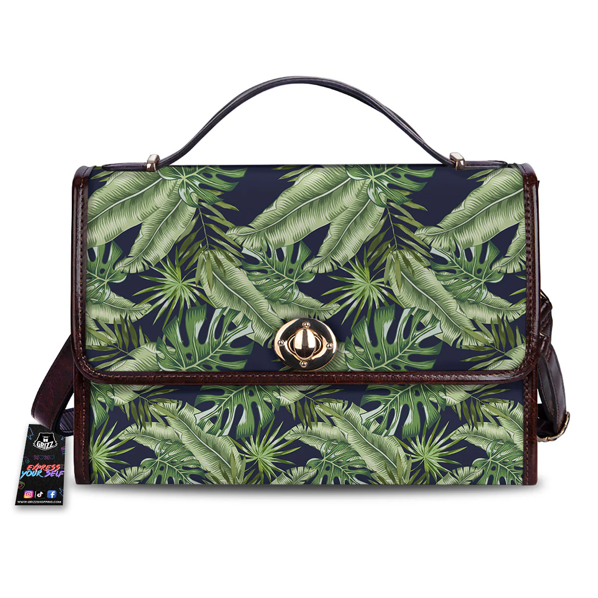 Tropical Leaves Blue Print Women's Satchel Bag