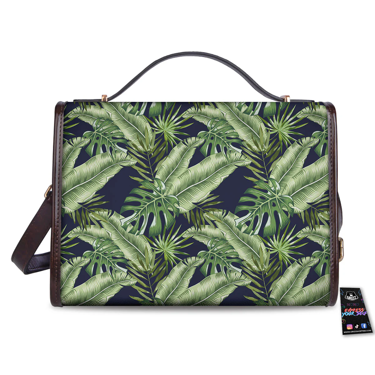 Tropical Leaves Blue Print Women's Satchel Bag - Image 2