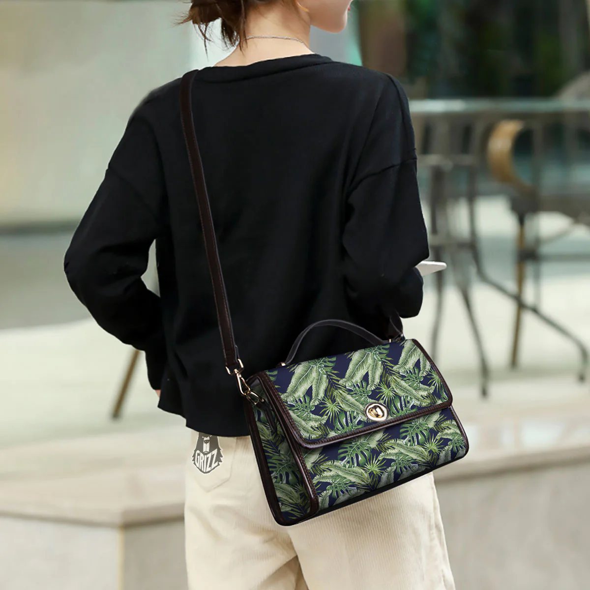 Tropical Leaves Blue Print Women's Satchel Bag - Image 3