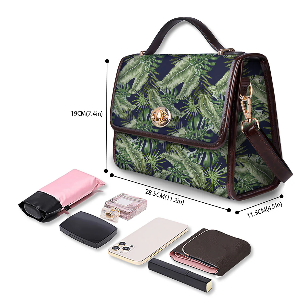 Tropical Leaves Blue Print Women's Satchel Bag - Image 4