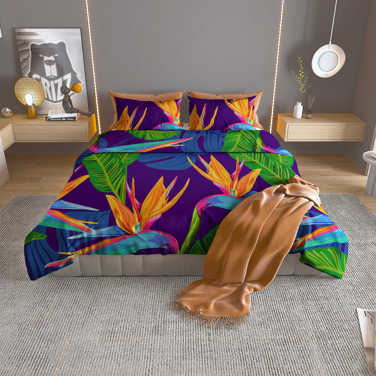 Tropical Leaves Colorful Print Pattern Colorful Duvet Cover Bedding Set