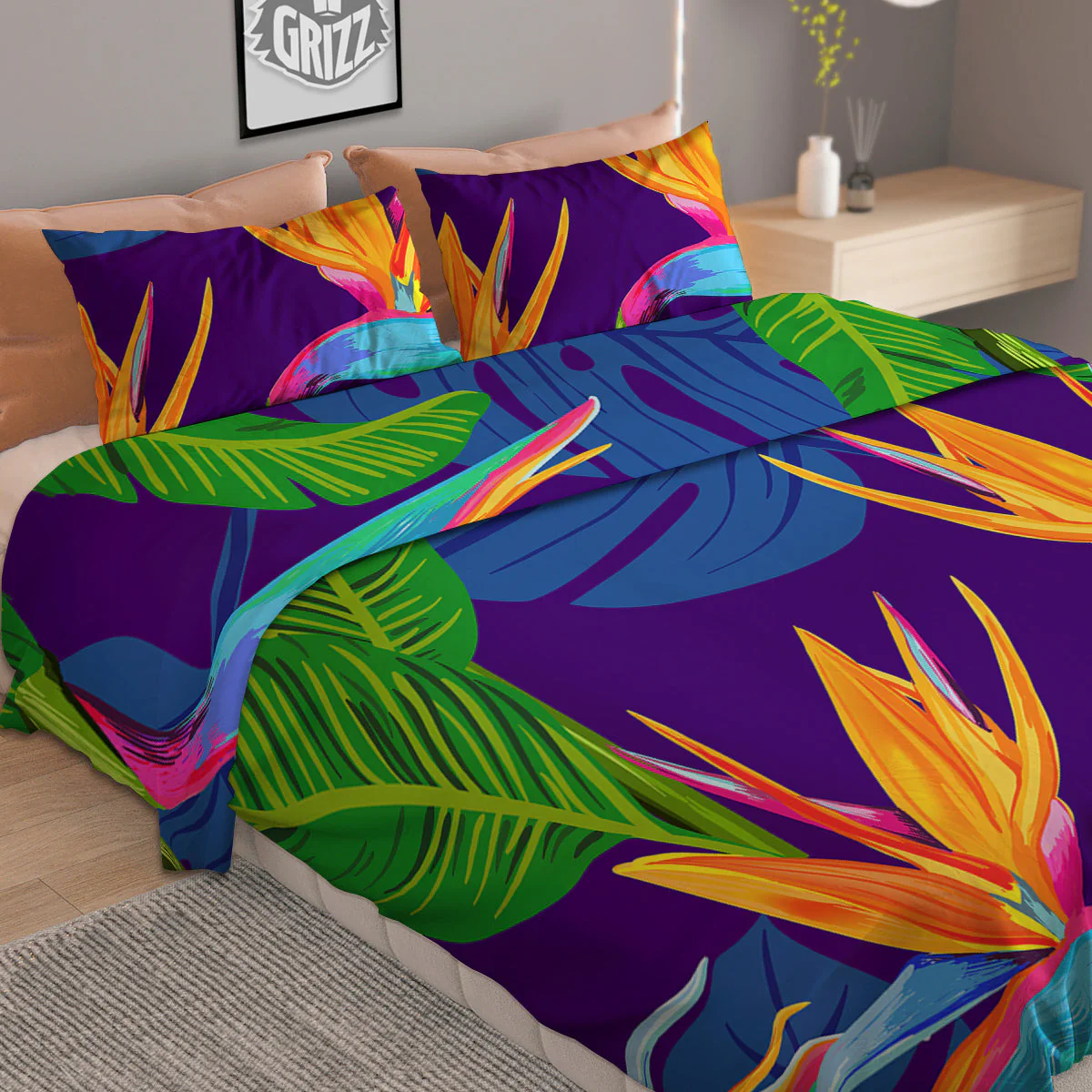 Tropical Leaves Colorful Print Pattern Colorful Duvet Cover Bedding Set - Image 2