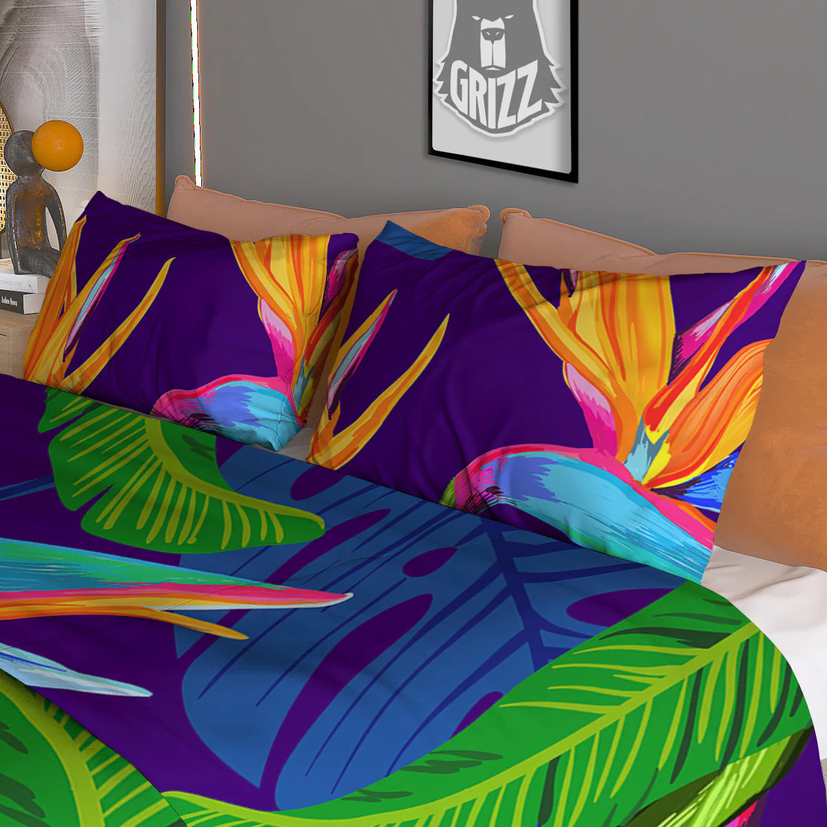 Tropical Leaves Colorful Print Pattern Colorful Duvet Cover Bedding Set - Image 3