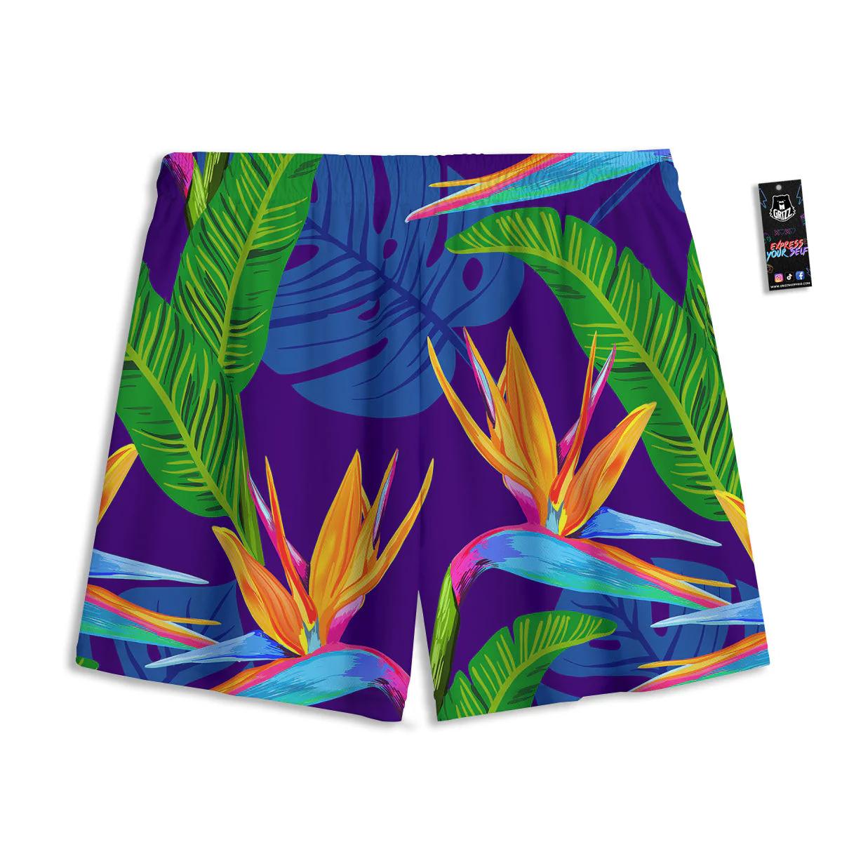 Tropical Leaves Colorful Print Pattern Colorful Mesh Shorts - Image 2