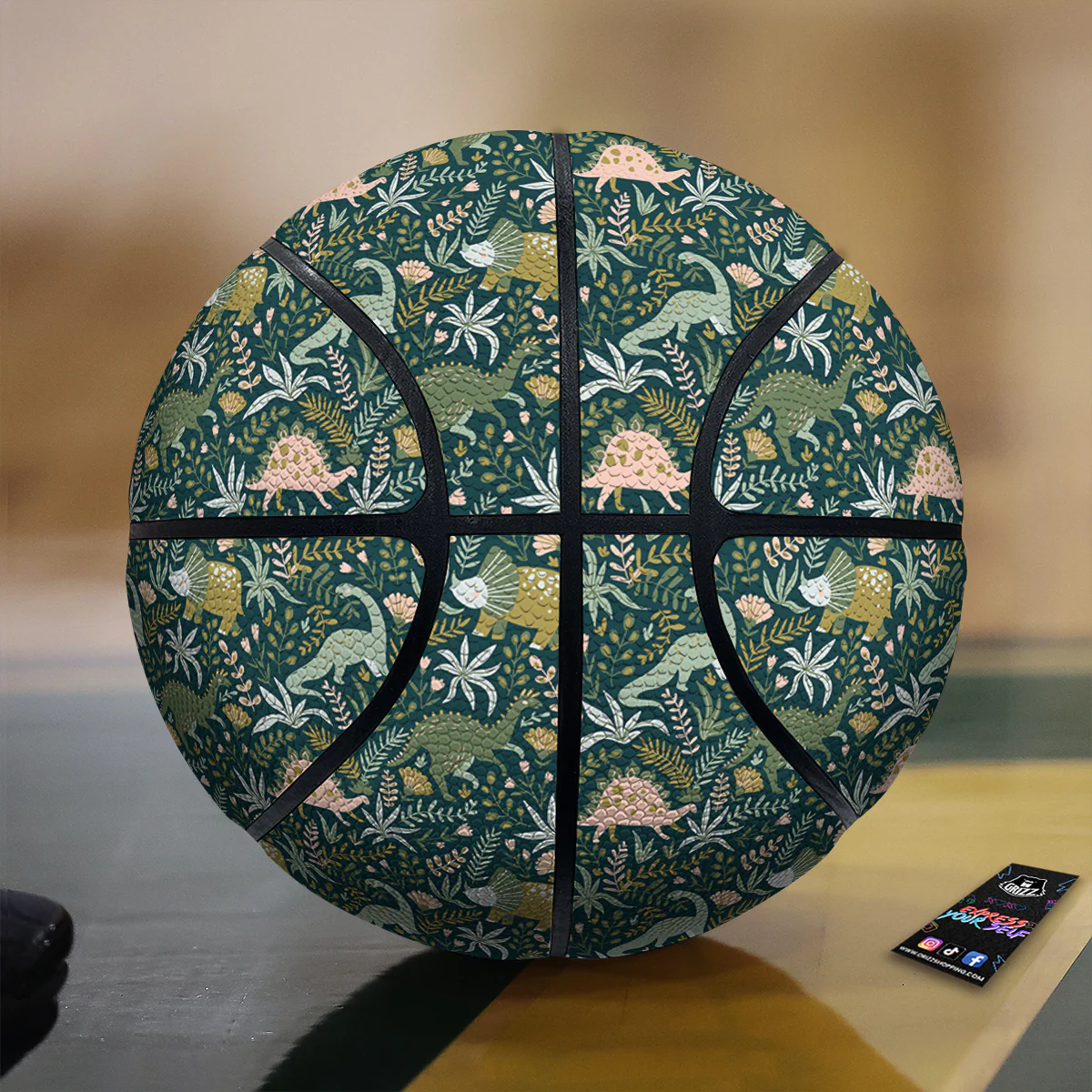 Tropical Leaves Cute Dino Print Pattern Basketball