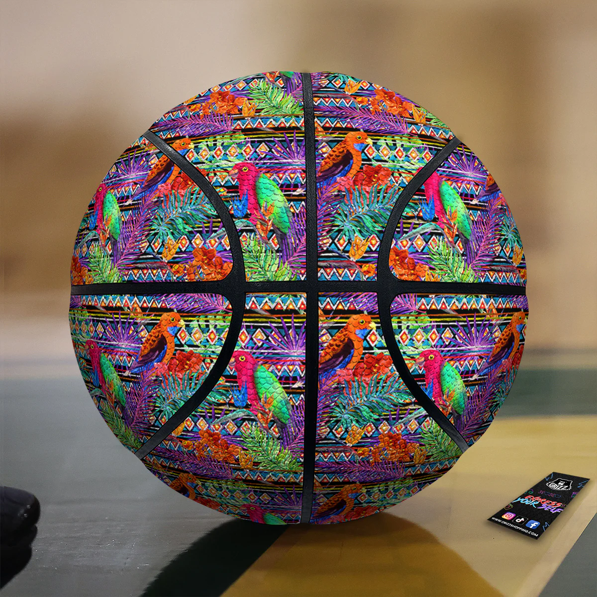 Tropical Leaves Exotic Bird Aztec Print Pattern Basketball