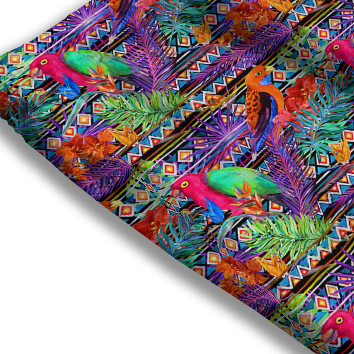 Tropical Leaves Exotic Bird Aztec Print Pattern Mesh Shorts - Image 3