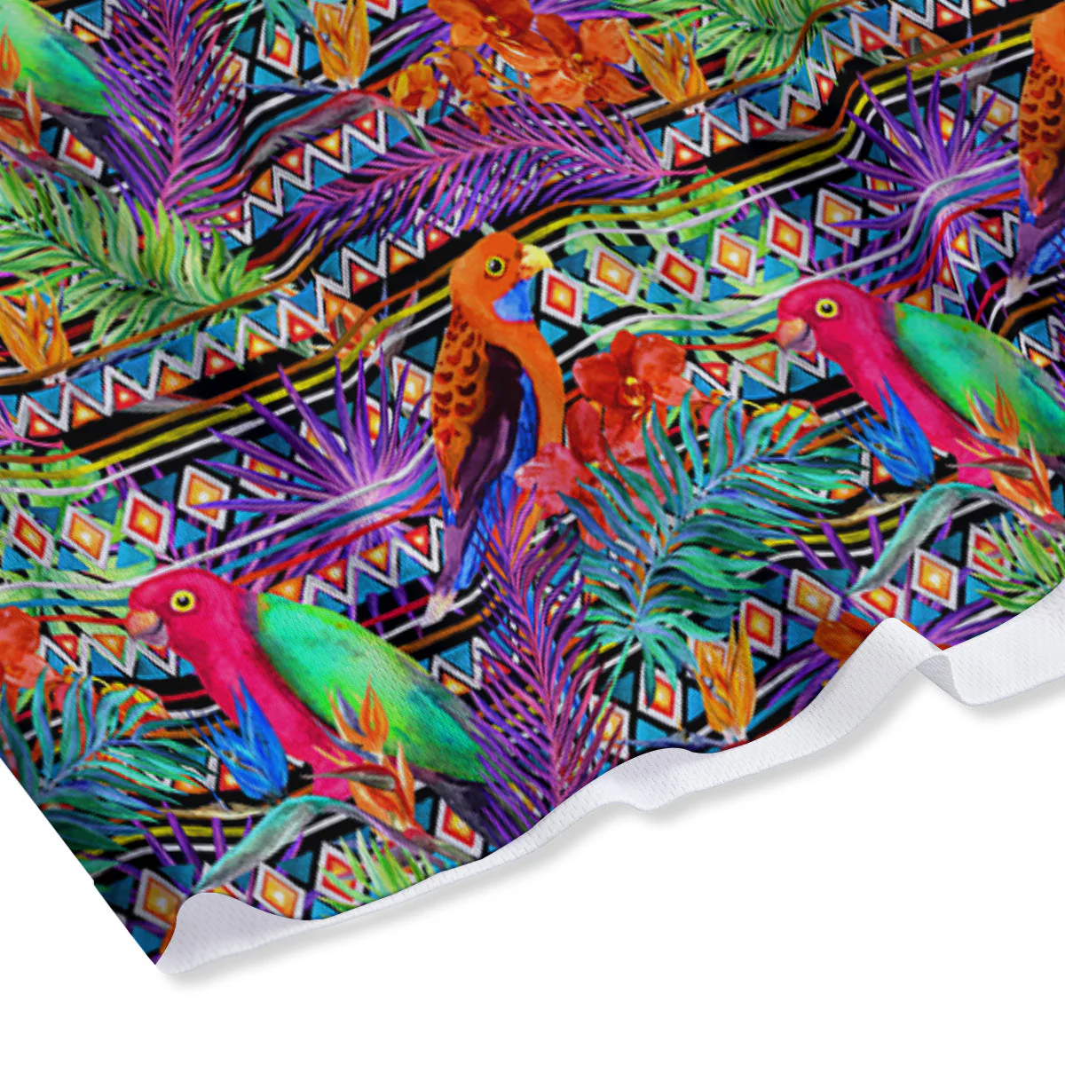 Tropical Leaves Exotic Bird Aztec Print Pattern Mesh Shorts - Image 4