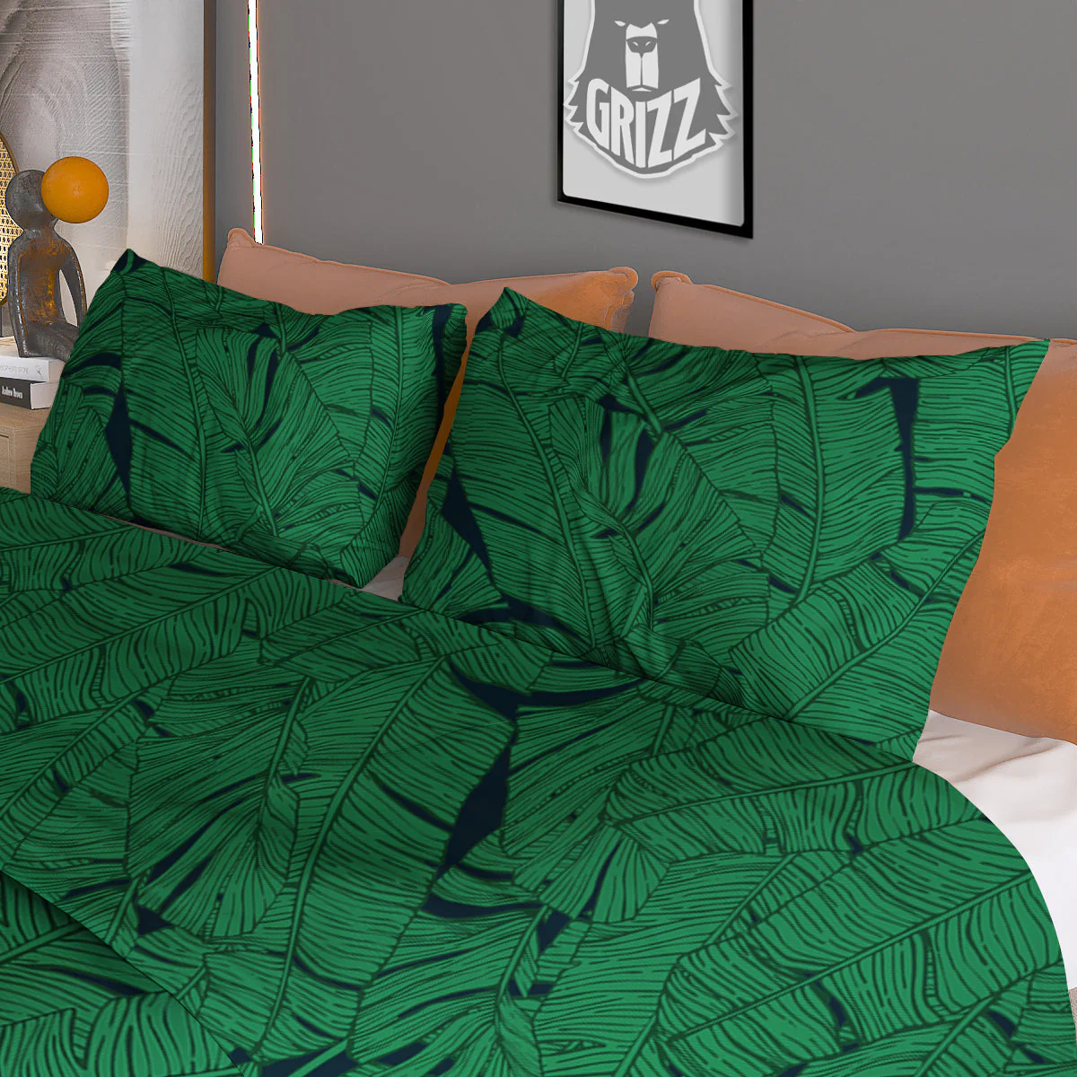 Tropical Leaves Green Print Pattern Duvet Cover Bedding Set - Image 3