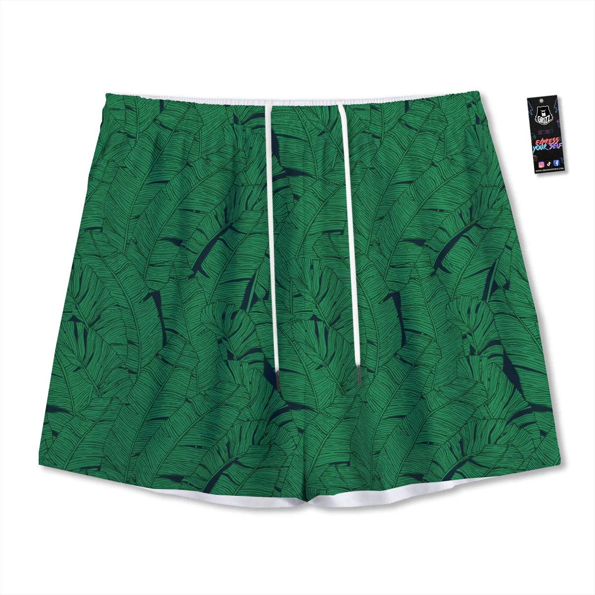 Tropical Leaves Green Print Pattern Mesh Shorts