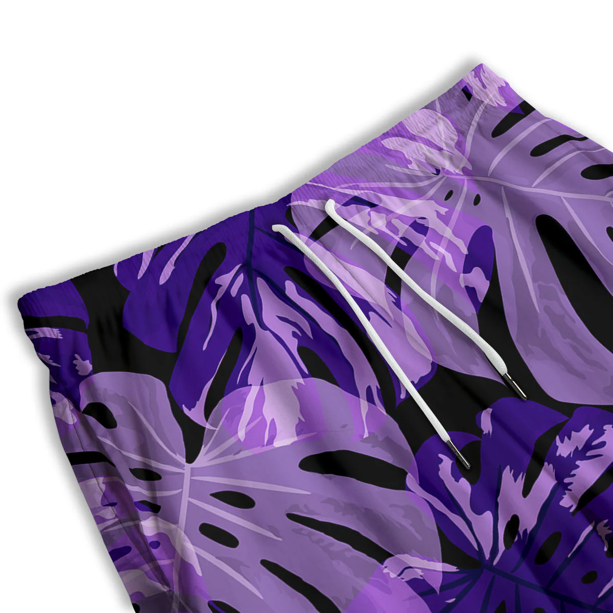 Tropical Leaves Purple Print Men's Athletic Shorts - Image 3