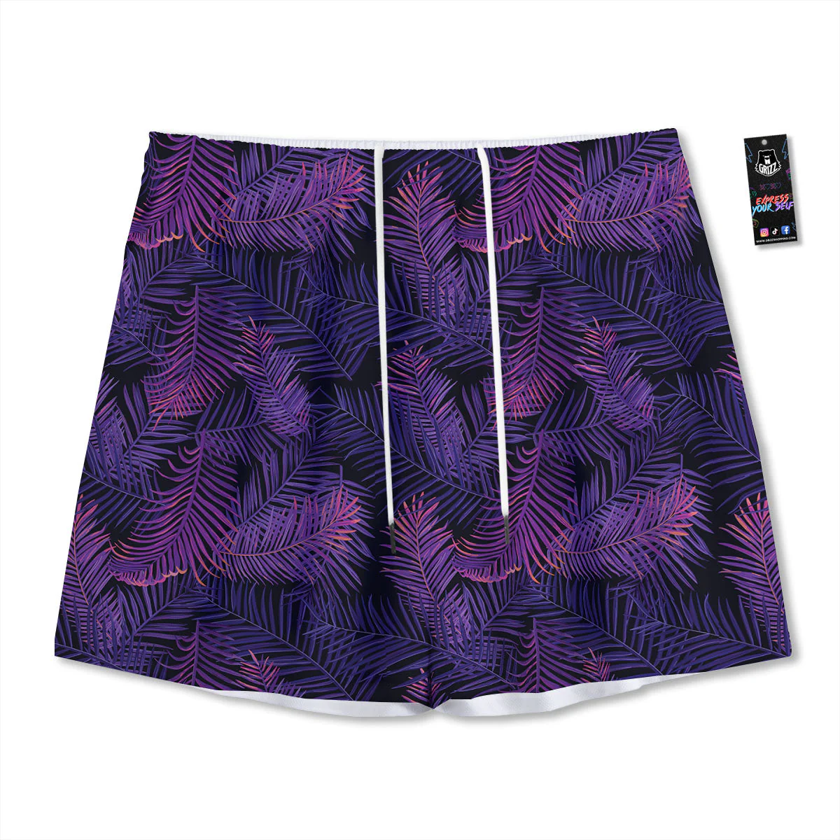 Tropical Leaves Violet Print Pattern Mesh Shorts