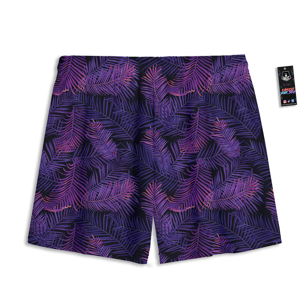 Tropical Leaves Violet Print Pattern Mesh Shorts - Image 2