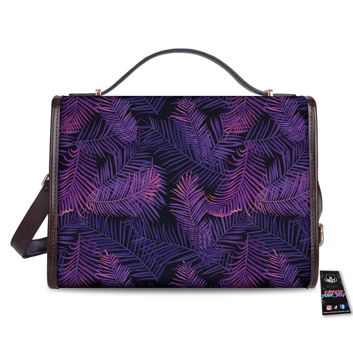 Tropical Leaves Violet Print Pattern Women's Satchel Bag - Image 2
