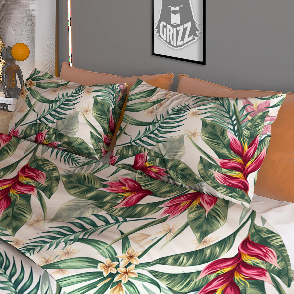 Tropical Leaves Watercolor Print Pattern Duvet Cover Bedding Set - Image 3