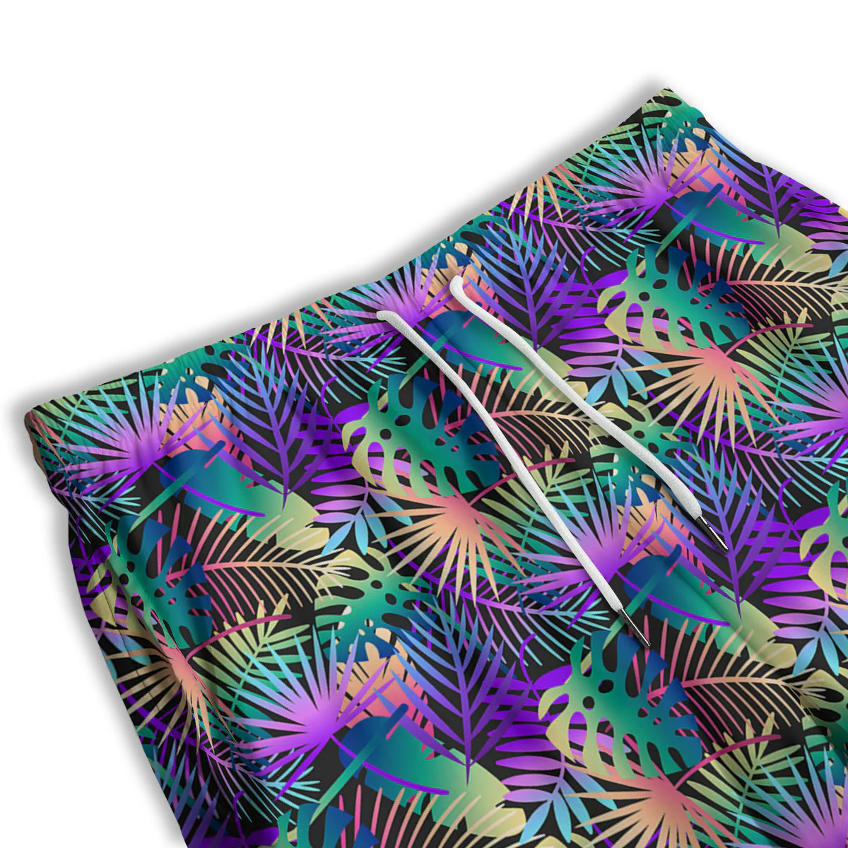 Tropical Neon Color And Palm Leaves Print Pattern Men's Athletic Shorts - Image 3
