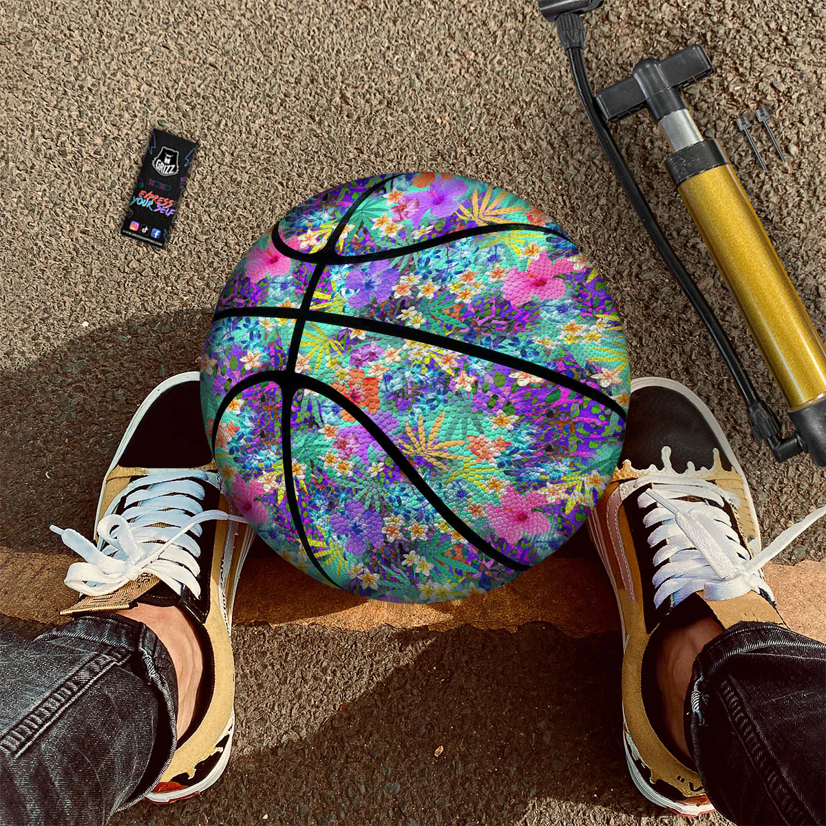Tropical Neon Hibiscus Print Pattern Basketball - Image 2