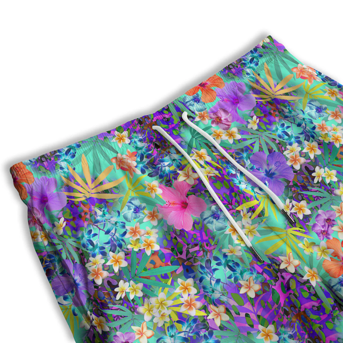 Tropical Neon Hibiscus Print Pattern Men's Athletic Shorts - Image 3