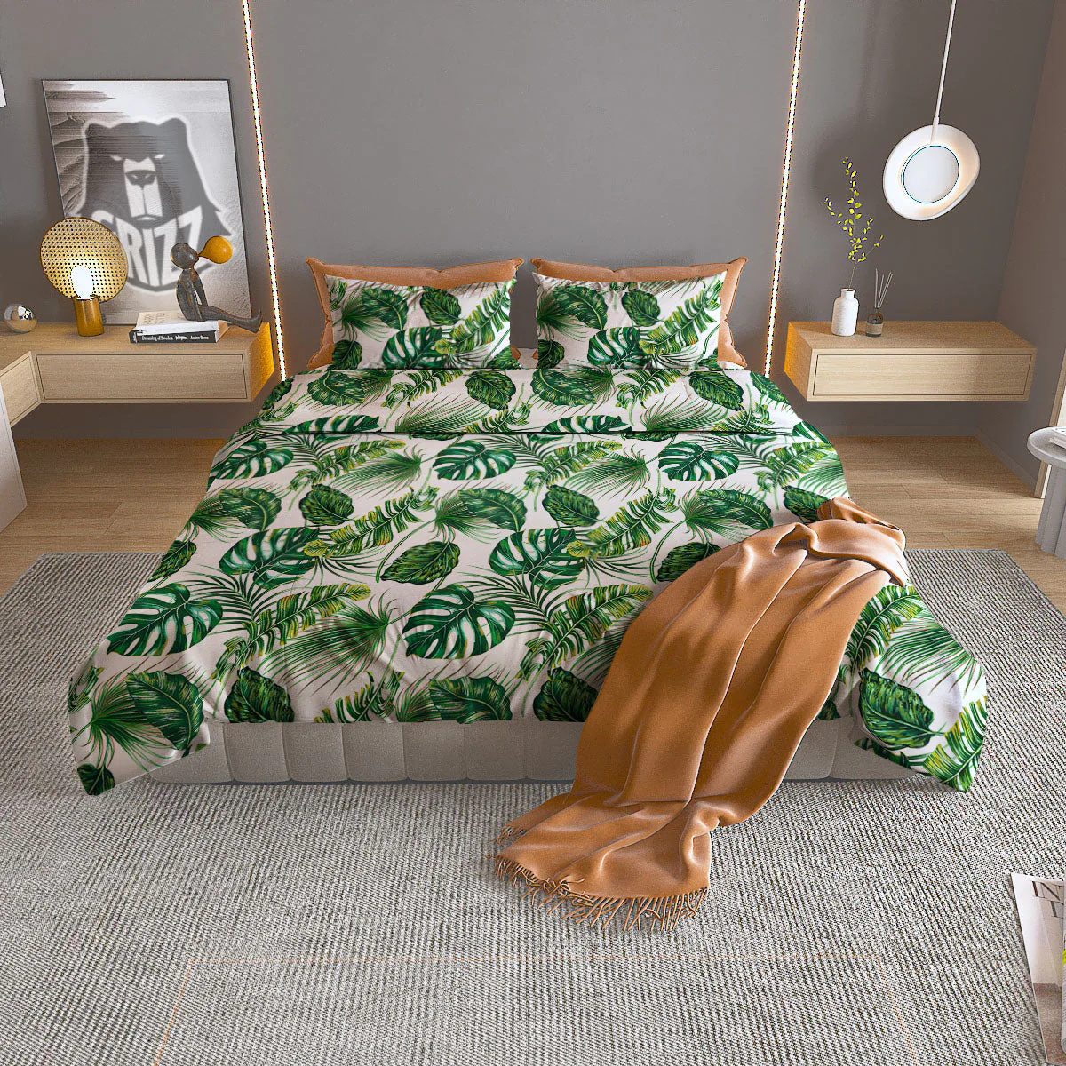 Tropical Palm Hawaiian Print Pattern Duvet Cover Bedding Set