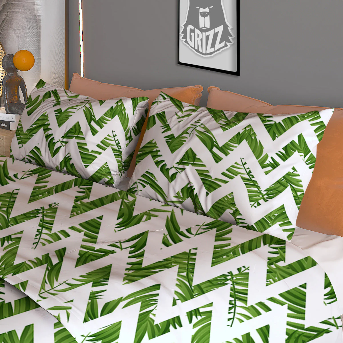 Tropical Palm Leaves Tropical Zigzag Print Pattern Duvet Cover Bedding Set - Image 3