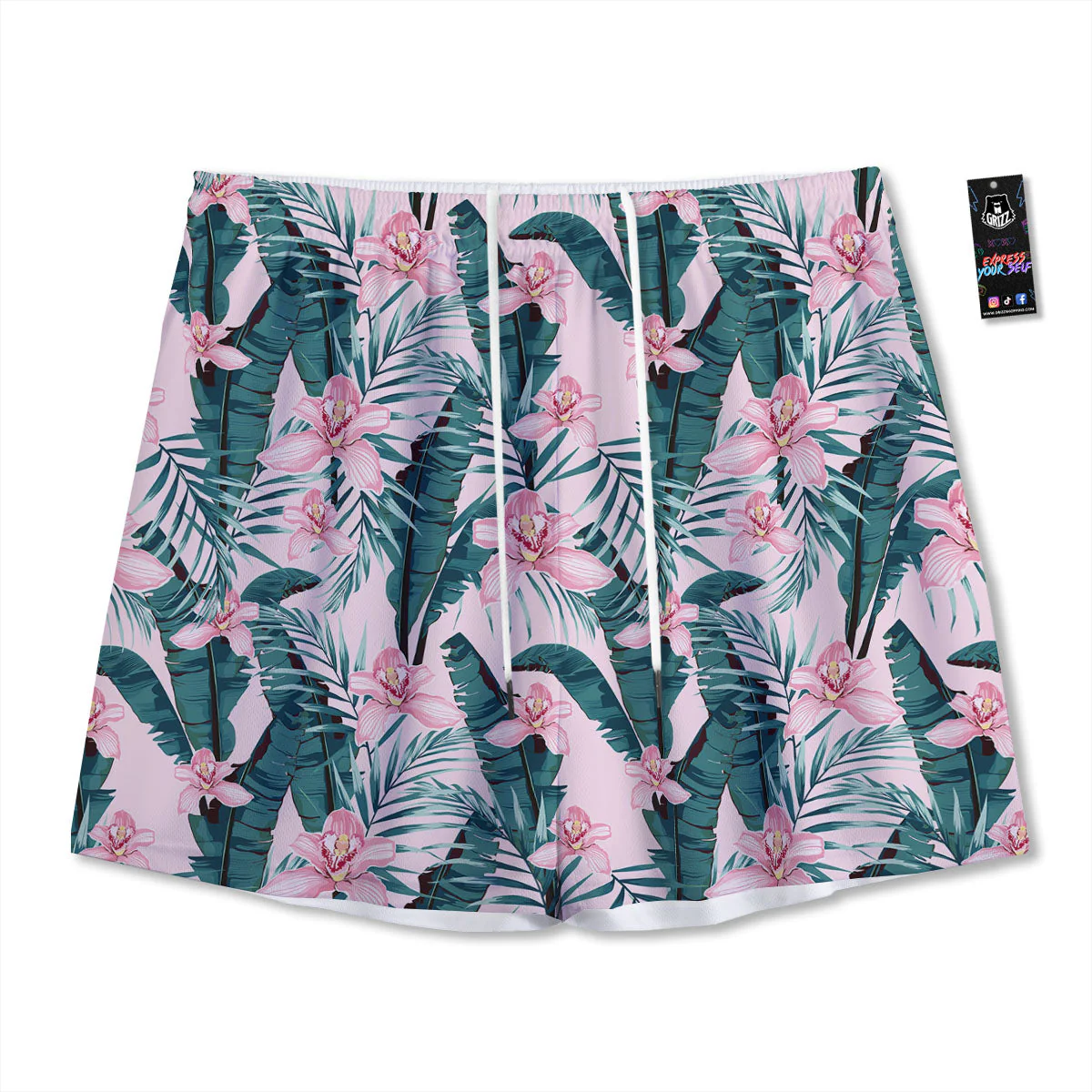 Tropical Pink Hawaiian Print Pattern Mesh Shorts