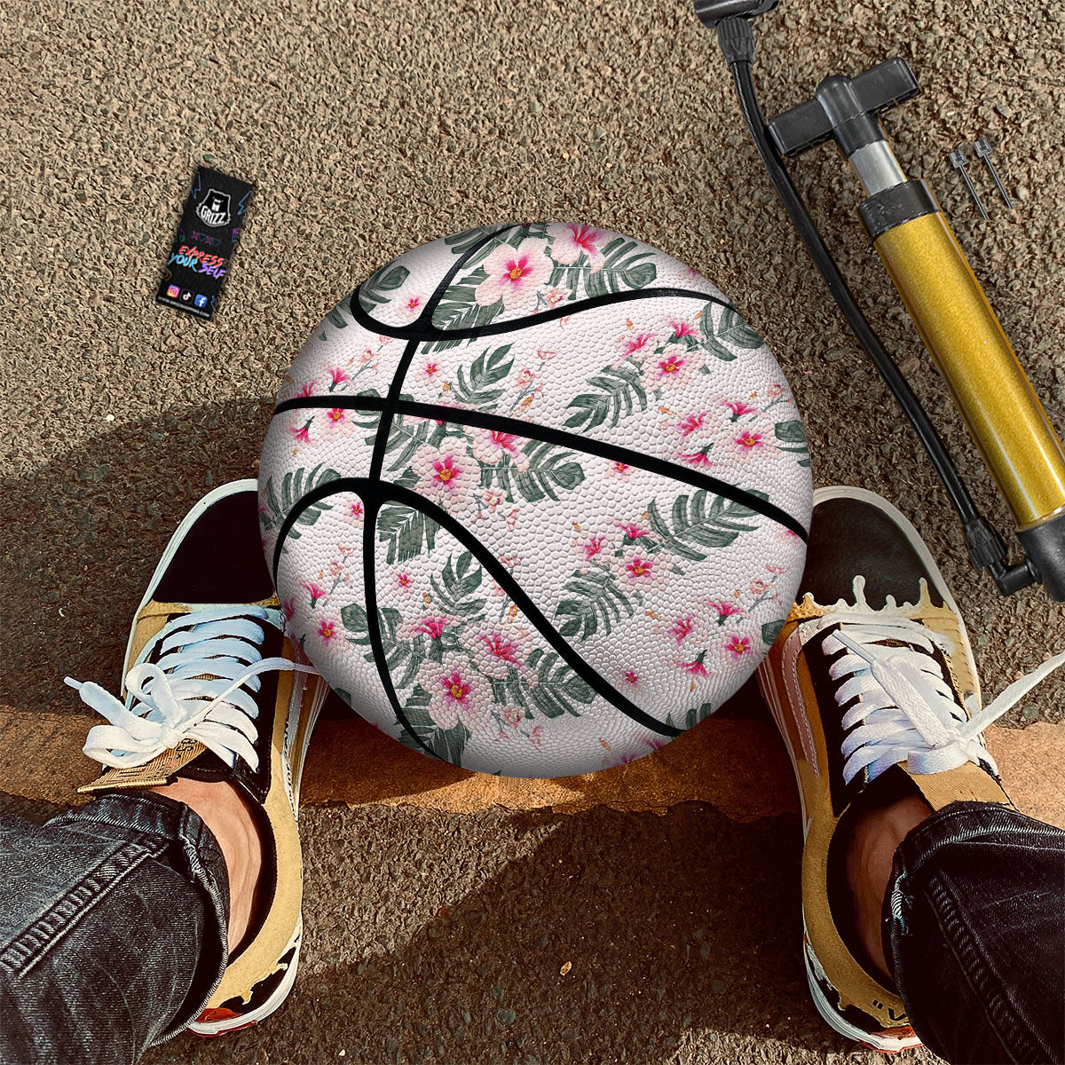 Tropical Pink Hibiscus Print Pattern Basketball - Image 2