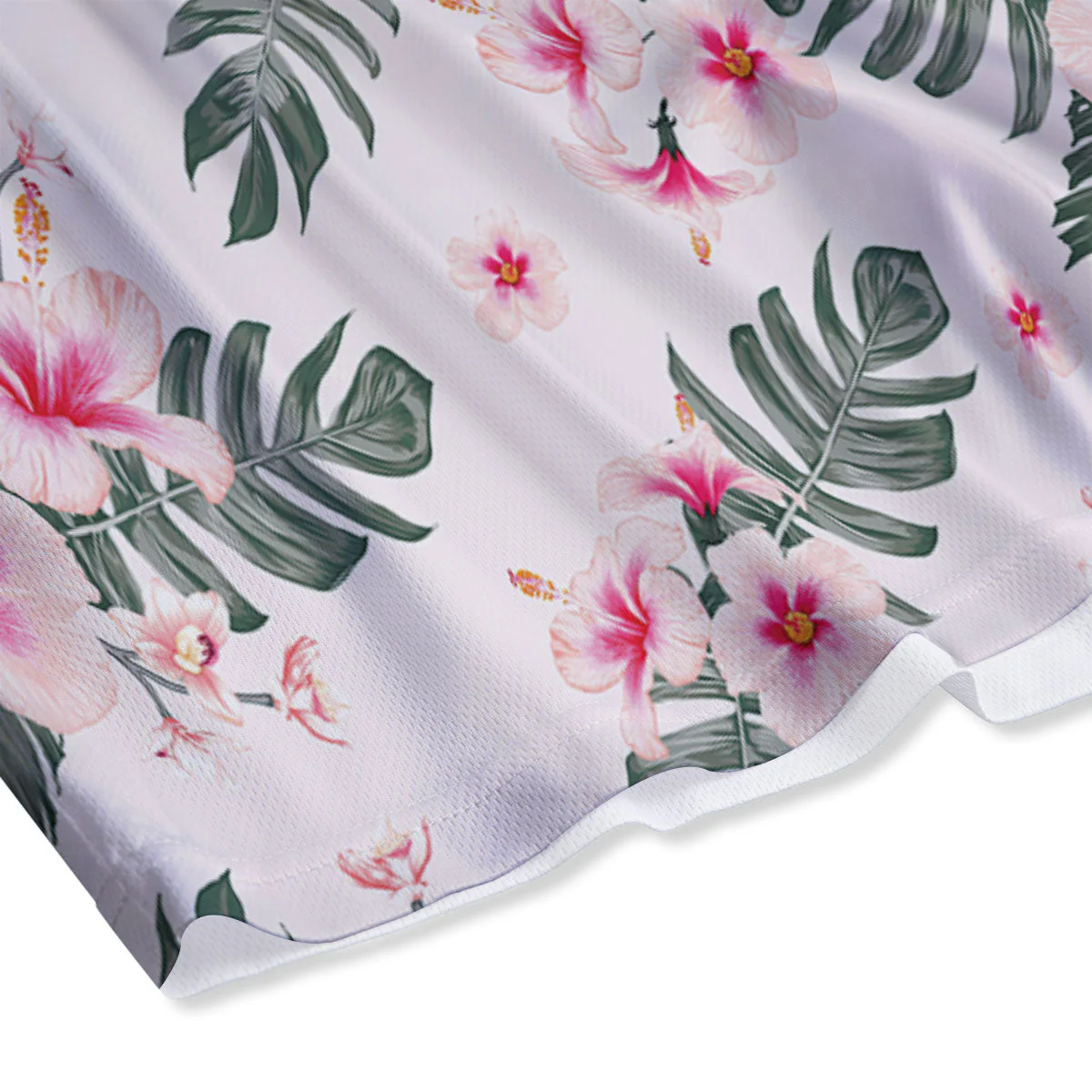 Tropical Pink Hibiscus Print Pattern Mesh Shorts - Image 4