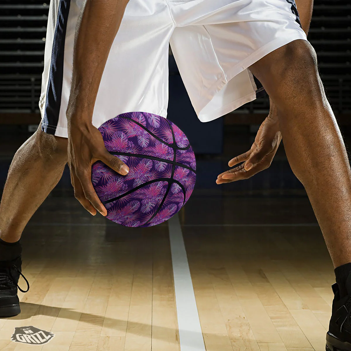 Tropical Purple Print Pattern Basketball - Image 3