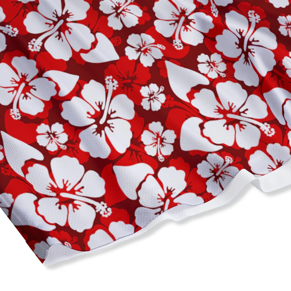 Tropical Red Hawaiian Print Pattern Mesh Shorts - Image 4