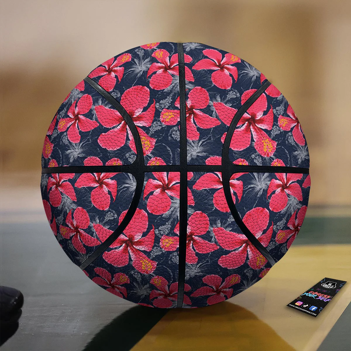 Tropical Red Hibiscus Print Pattern Basketball